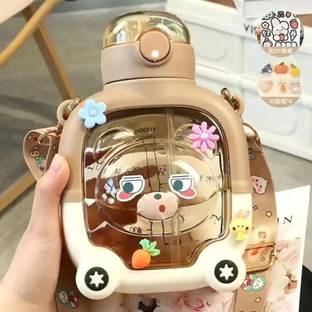 URBANHUDA 1Ps kids Cute Teddy Hanging Large Capacity Water Bottle, With Straw 1000 ml Water Bottle
