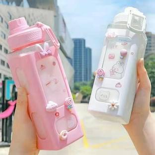 Heiter Kawaii Bear Water Bottle,Large Sport Plastic Portable Square Drinking Bottle 700 ml Water Bottle