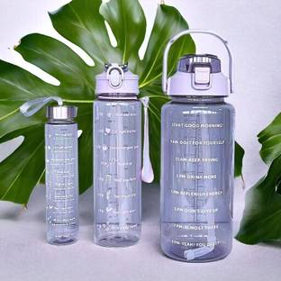 Virtuous Set of 3 Time Marker Transparent Water Bottle for Kids,Adults,Men,Women 2000 ml Water Bottles