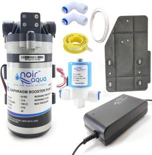 Noir Aqua RO Booster Pump Motor 100 GPD + SMPS Adaptor + Solenoid Valve + Pump Plate Solid Filter Cartridge