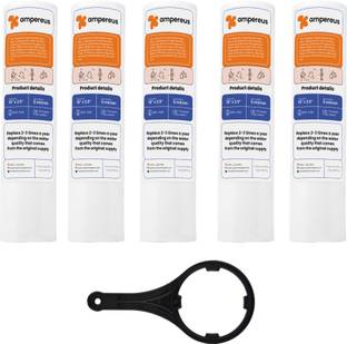 AMPEREUS 5pcs PP Spun Filter + 1 Spanner | for All Types of RO Water purifiers (5 Piece, White, 10 Inch, 5 Micron) - RO Spun Filter Cartridge Water Filter Candle Solid Filter Cartridge