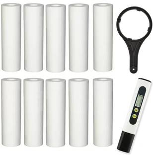MG WATER SOLUTION 10" Polypropylene (PP) Spun Filter Candle Suitable for All Types of Domestic Water Purifiers (Size: 10" x 2.5") with 1 Pc. 10" Single Wrench Spanner Key & 1 Pc. TDS Meter Solid Filter Cartridge