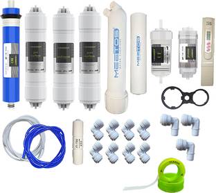 MEETOS RO 1 Year Service Kit with 80 GPD Mem, Inline Set, with All RO Water Filter Solid Filter Cartri...