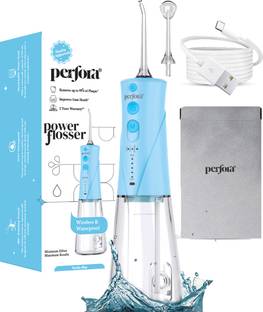 Perfora Power Water Dental Flosser 250ml Tank Capacity 2 Nozzles 1500mAh Battery Blue Water Flosser