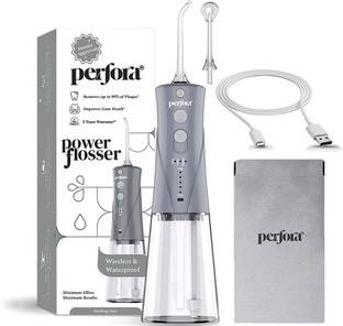 Perfora Power Water Dental Flosser250ml CapacitySG 2Nozzles 1500mAh Battery Grey Water Flosser