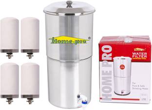 Home-pro Stainless Steel Non Electric Water Filter with 4 Candle 30 L Gravity Based Water Purifier