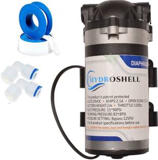 Hydroshell RO 100 GPD Booster Pump 24v with 2 Pcs Pump Connector 12 L RO + UV + UF + Copper + TDS Cont...