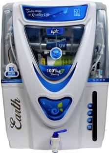 Earth Epic Model Suitable for borewell, tanker, municipal water 12 L RO + UV + UF + TDS + Alkaline Wat...
