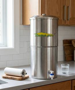 Home-pro Stainless Steel Water Filter | Non Electric | Long Ceramic Candle 1 | 16 L Gravity Based Wate...
