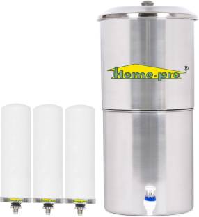 Home-pro Stainless Steel Water Filter | Non Electric | Long Ceramic Candle 3 | 24 L Gravity Based Wate...