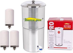 Home-pro Stainless Steel Non Electric Water Filter with 3 Candle - 24 L Gravity Based Water Purifier