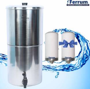 Ferrum ThamesPure Water Filter Stainless Steel Non Electric |1+1 Ceramic Filter Candle| 16 L Gravity B...