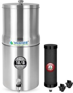 WATER GREEN 304 Grade SS Jointless Water Filter With Carbon Candle I Matt Finish I 12 L Gravity Based ...