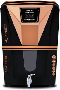 Aqua Fresh CRYSTAL BLACK+ LED COPPER+RO+UV+TDS 12 L electric borewell water purifier 12 L RO + UV + Co...