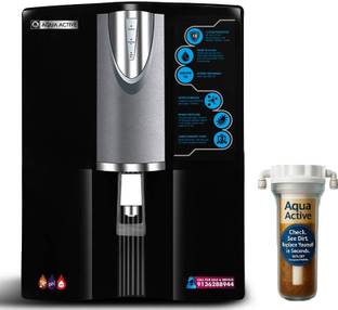 Aqua Active RO+UV+PF+CU, 8 Stage Mineral Water Purifier with Upto 2500 TDS, Black-100GPD 10 L RO + UV ...