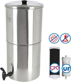 Ferrum Ultra Pure Water Filter Stainless Steel with American Engineered Ultrafiltration 24 L Gravity B...