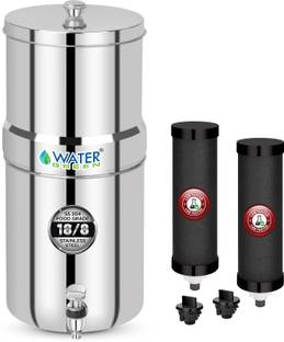 WATER GREEN 304 Grade SS Jointless Water Filter With 2 Carbon Candle I Mirror Finish I 28 L Gravity Ba...