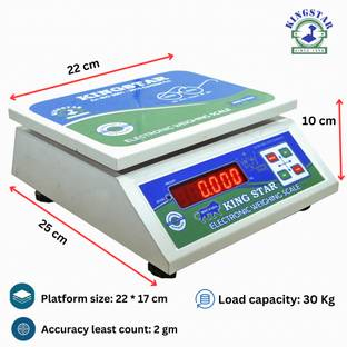 King Star Metal Body ABS Scale Capacity 30Kg Accuracy 5g Minimum 100g Red Display ISO Mark Weighing Scale
