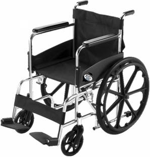 VMS Careline Pneumatic Wheel Regular Foldable Wheelchair with Safety Belt Manual Wheelchair