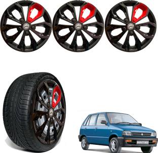 WolkomHome Car accessories Wheel cap, Hub Cap 12 Inch FURRY BLACK RED PATCH FRD03 Wheel Cover For Maruti 800, Alto, Alto 800, EON 1.0 Kappa Magna Plus Optional, Omni, Zen