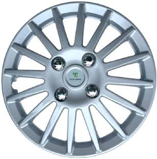 Tech Ginne Premium 13 inch Set of 4 Pcs Steel Wheels ABS with Retention Ring Silver Wheel Cover For NA NA