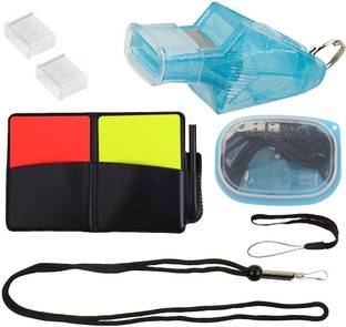 Qpets Red Yellow Cards with Card Holder Whistle Referee Kit Soccer Match Pea Whistle