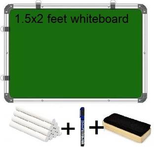 Smartix Non Magnetic Wooden 1.5x2 Ft. Double Sided Whiteboard with Duster and Marker | Front Dry Erase 1.5X2 Ft Dual Sided WhiteBoard & ChalkBoard With 1 Duster + 1 Marker & 10 Chalk Whiteboards and Duster Combos