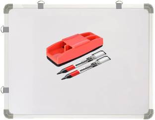 Boardy Non Magnetic 2x3 Feet Glossy Marker Board Whiteboard with 1 Duster + 2 Markers | Best For Office, Shop, School & Household Purposes | Lightweight Aluminium Framed with Sliding Hanging Clips (60 cm x 90 cm) Whiteboards