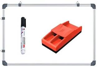 Devew Non Magnetic White Board Plastic Duster Melamine 1.5x2 feet, Writing Whiteboard Combo of 3 Item Whiteboards,Duster,Marker Whiteboards