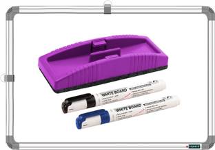 ShelfKing Non Magnetic 1x1.5 Feet Double Sided White Board & Chalkboard With Duster + 2 Markers Combo Whiteboards and Duster Combos