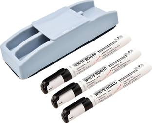 APBOARDS Regular White Board Duster With 3 Markers Combo Pack-Set of 4 Plastic Non Magnetic 1 Dusters
