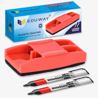 Eduway Non Magnetic Non-Magnetic Whiteboard/Chalkboard Plastic Duster|Ideal for Teacher|(1 Duster, 2 Markers) | Perfect for Cleaning & Durable | Ideal for Teacher, Office, Kids, and Home | Dusters