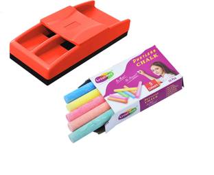 Inorvo Non Magnetic Premium High Quality Whiteboard Duster with 10 Colorful Chalk (Pack of 2) Dusters