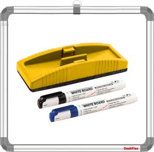 DeskFlex Non Magnetic 1X1 Ft, Double-Sided Writing Whiteboard + 2 Markers & Duster For Coaching Whiteboards and Duster Combos