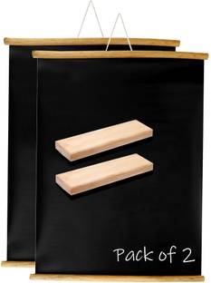 Eduway Non Magnetic 1.5x2 Ft. (18x24 inch) Wall Hanging Wooden Roll-Up Black Board / Chalkboard | With 2 Premium Wooden Duster (Set of 2 - 45x60 Cms) Blackboards