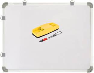 Boardy Non Magnetic Whiteboard 2x2 Feet Double Sided Marker Board and Chalk Board with 1 Marker & 1 Duster l Robust Aluminum Frame with Sliding Hanging Clips (60cm x 60cm) Whiteboards