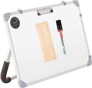 Eduway Non Magnetic Wooden Dry Erase 1x1.5 Feet White Board with Stand | Standing Whiteboard | Table Top with Paper Clip for Study, Learning etc. with 1 Marker, 1 Duster - 30x40 Cms Whiteboards and Duster Combos