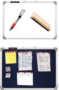 Eduway Non Magnetic Starter Combo 1.5x2 ft. Whiteboard | 1.5x2 ft. Blue Notice Board With Duster, Marker, Push Pins | Great tool for Work from Home ( Pack of 5) Whiteboards and Duster Combos