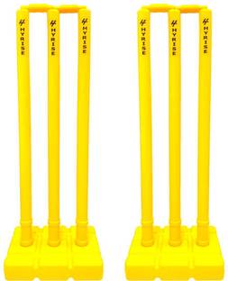 Hyrise Heavy Plastic Cricket Stumps Set - 6 Stumps + 4 Bails + 2 Base Stand (Yellow)
