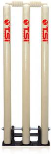 TSI SPORTS Cricket Wooden Spring Back Stump Set 28" With Metal Base (SILVER)