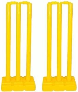 MINESFIT Heavy Plastic Cricket Stumps Set - 6 Stumps + 4 Bails + 2 Base Stand (Yellow)