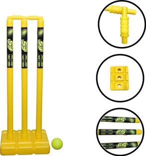 Team F S Sports Cricket Plastic Stump Set: 3 Stumps, 1 Base, 2 Bails