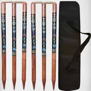 UTE SPORTS 6 Wooden Stumps & 4 Bails (2 Wicket Set) CRICKET WOODEN STUMPS SET