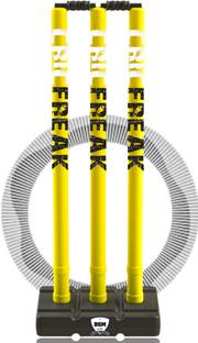 BSM HARD PLASTIC NEON WHITE&BLACK CRICFREAK STUMP SET WITH CLEAR BAG