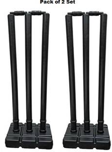 Monika Sports Full size PVC Black Wicket set /3 stump+2 bails + 1 Base (Pack of 2)