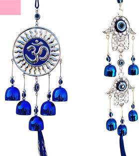 BZILO Combo Om & Hamsa Hand Evil Eye Windchime Hanging for Home Design May Vary P61 Polyresin Windchime