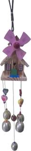 DECOVATE Handcrafted 5-Bell Wooden Aluminum Decorative Hanging Windchime (17 Inch, Pink) Aluminium Windchime