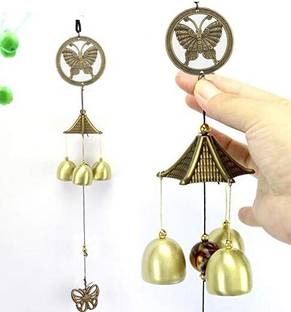 Pseudo PSEUDO Metal BUTTERFLY design Wind Chimes with 3 Bells, 3 bells of 1 steps Home Balcony Garden Positive Energy, Home Decor Hanging Gifts for Loved Ones Jingle Good Sound 20 Inch Long Brass Windchime (20 inch, Gold) Brass Windchime