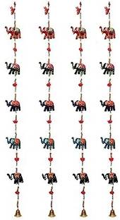 RVART Rajasthani home decor elephant latkan Toran Polyester, Wood, Polyresin, Aluminium Windchime