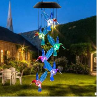 S S CREATION Solar Humming Bird Wind Chime Plastic Windchime